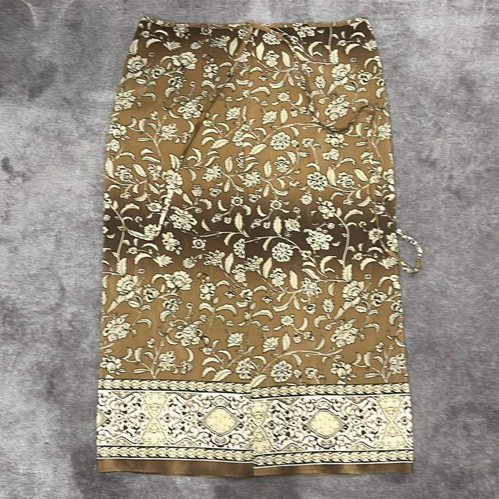 Vintage Jonathan Martin wrap around skirt brown tan cream colored size Medium